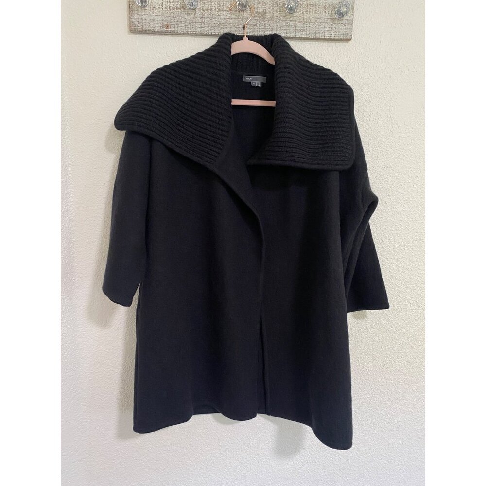 Vince Black Wool Ribbed Collar Open Front Poncho Coat Small Quiet Luxury - Picture 11 of 13